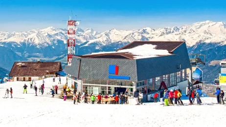 Skier in an Alpine landscape in Italy