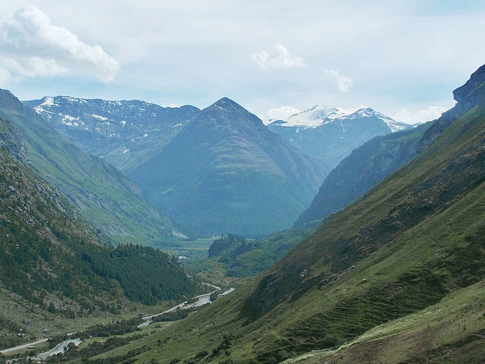 Panoramic view of the Haute Maurienne valley towards the village of Bessans