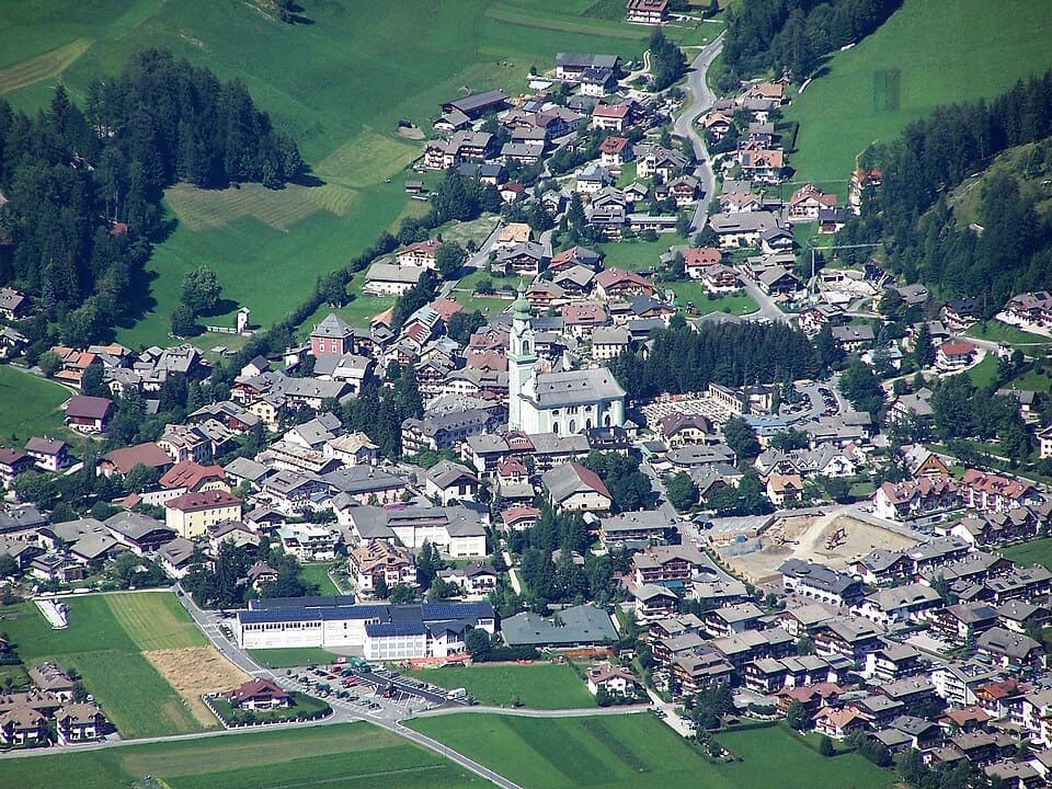Dobbiaco in the Dolomites viewed from Sarlkofel