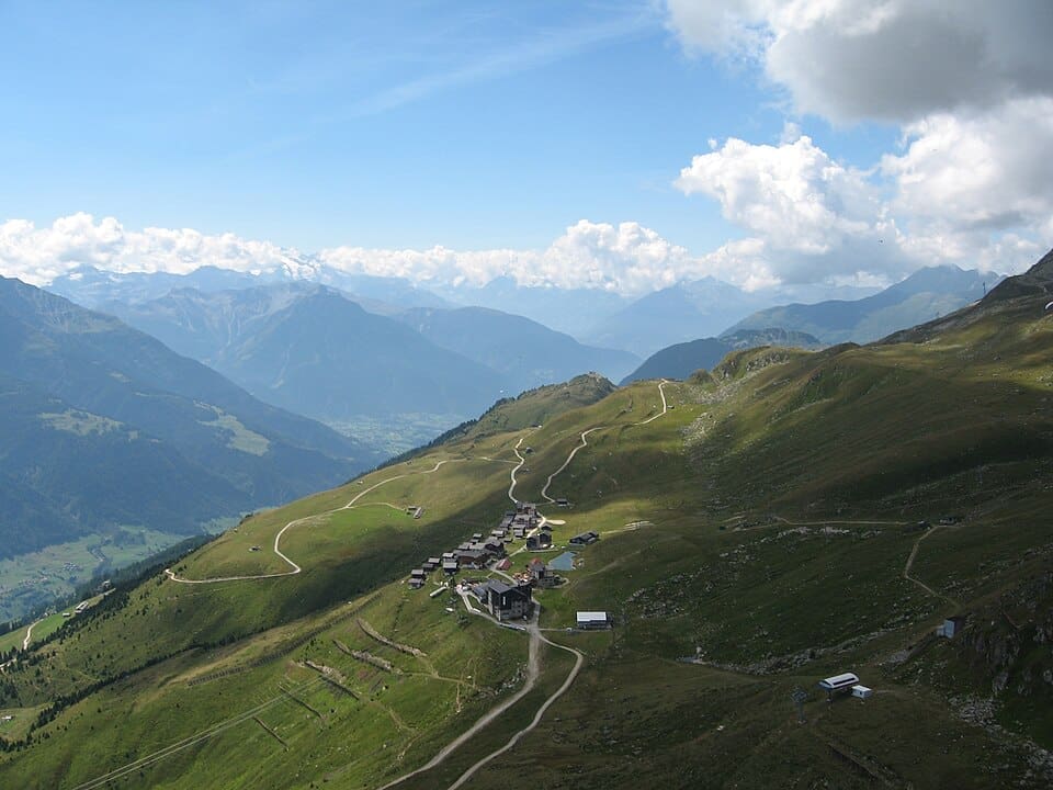 Aerial view of Fiescheralp ski resort in the Aletsch Arena