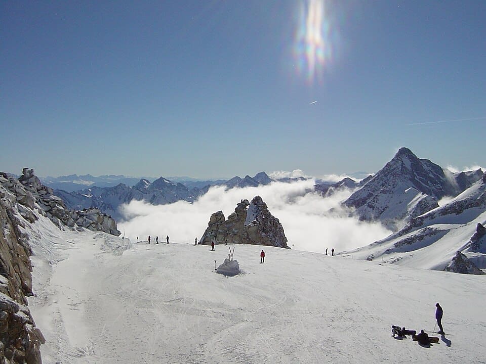 View of the Hintertux Glacier towards the Dolomites