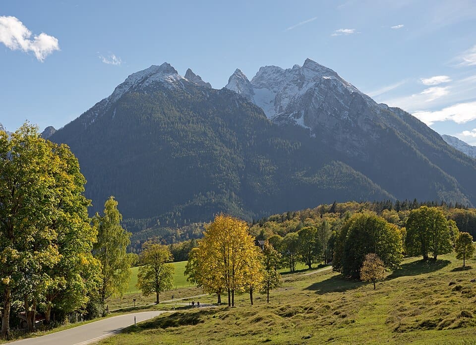 Wide landscape shot of the Hochkönig mountain massif in winter