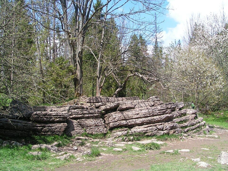 Landscape view of Wąwóz Homole and Kamienne Księgi rock formations in the Pieniny mountains