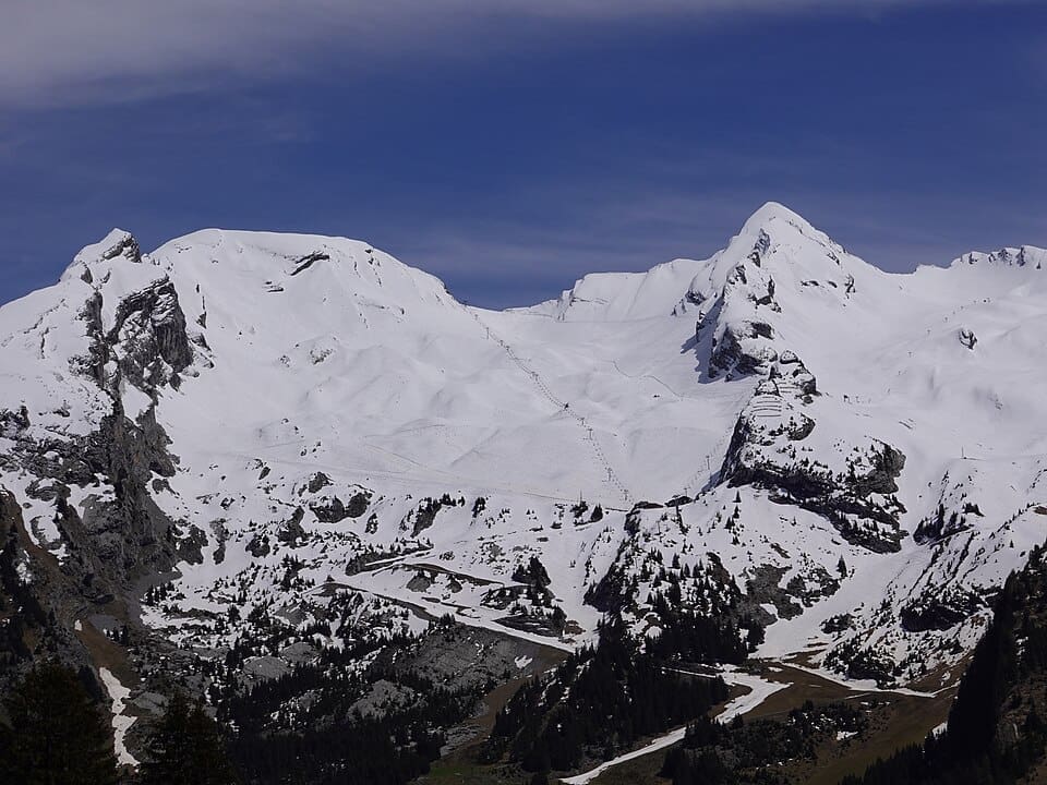 Snow-covered slopes of Combe de la Balme in La Clusaz
