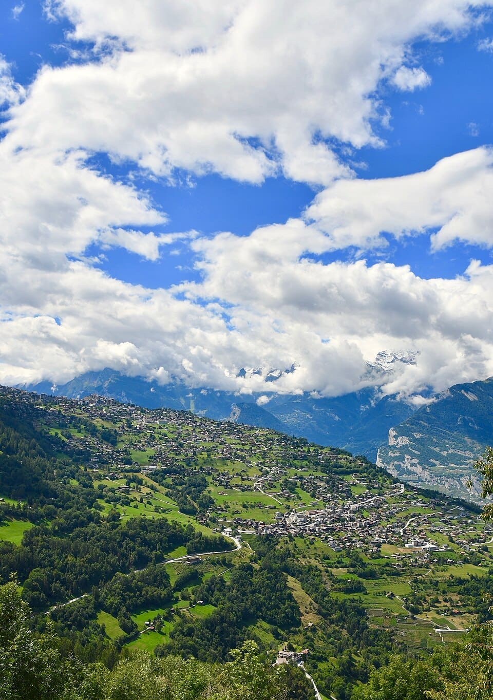 View of the Nendaz commune from Veysonnaz in the Swiss Alps