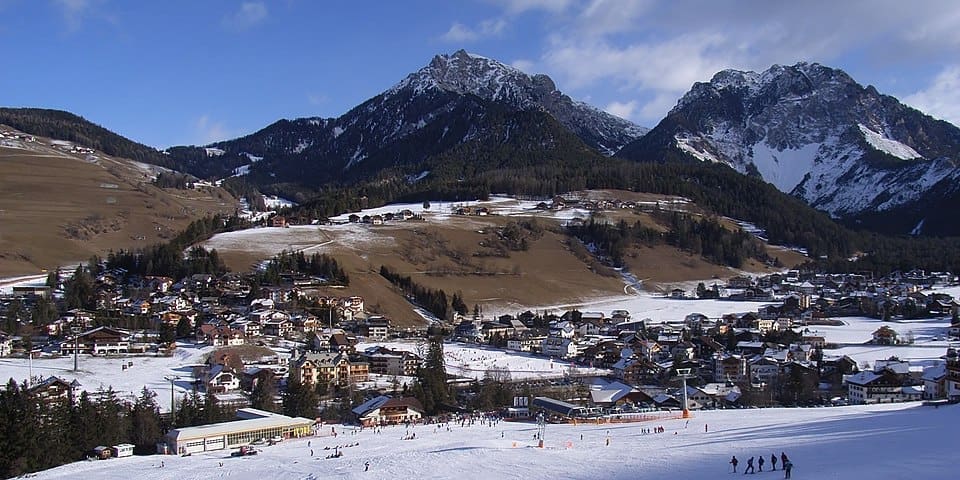Landscape view of San Vigilio di Marebbe in South Tyrol, Italy