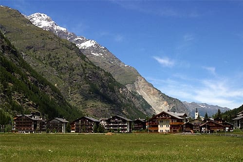 View of the village of Täsch in the Swiss Alps