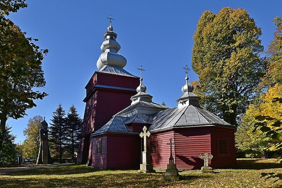 Wooden Church of Saints Cosmas and Damian in Tylicz during winter