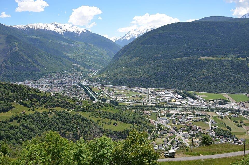 Aerial view of Visp in the Rhône valley