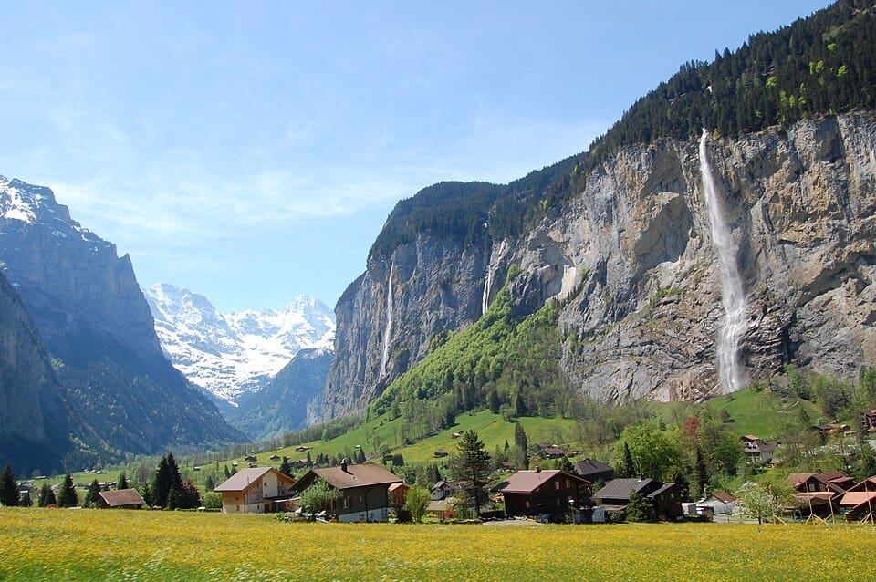 View of Wengen village and the Lauterbrunnen valley in the Bernese Oberland